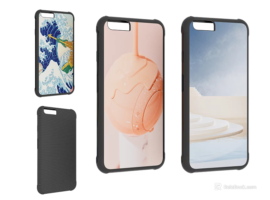 Stylish Protective Phone Cases With Various Designs Including Wave Art Landscape And Textured Cover 3d model 