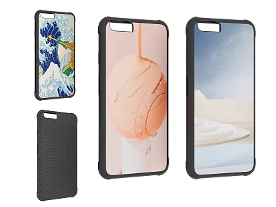 Stylish Protective Phone Cases With Various Designs Including Wave Art Landscape And Textured Cover 3d model
