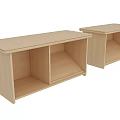 Two Wooden Shelving Units in Light Wood Tone with Open Design and Storage Shelves