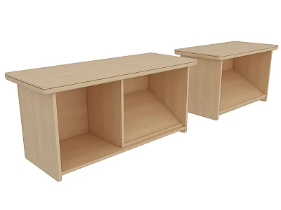 Two Wooden Shelving Units in Light Wood Tone with Open Design and Storage Shelves 3d model