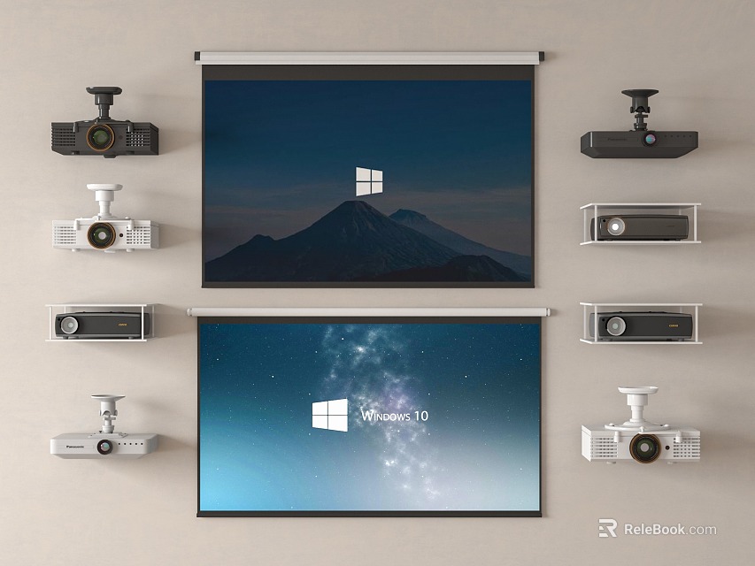 Projection Monitoring Equipment Setup With Projectors Cameras Display Screens And Windows Interface 3d model 