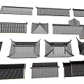 Traditional Architectural Components Featuring Various Roof Tiles And Eave Structures