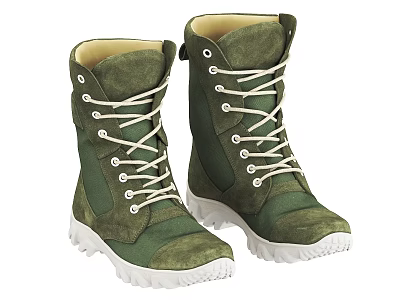 Military Green High Top Boots with White Laces Suede Upper and White Non Slip Soles 3d model