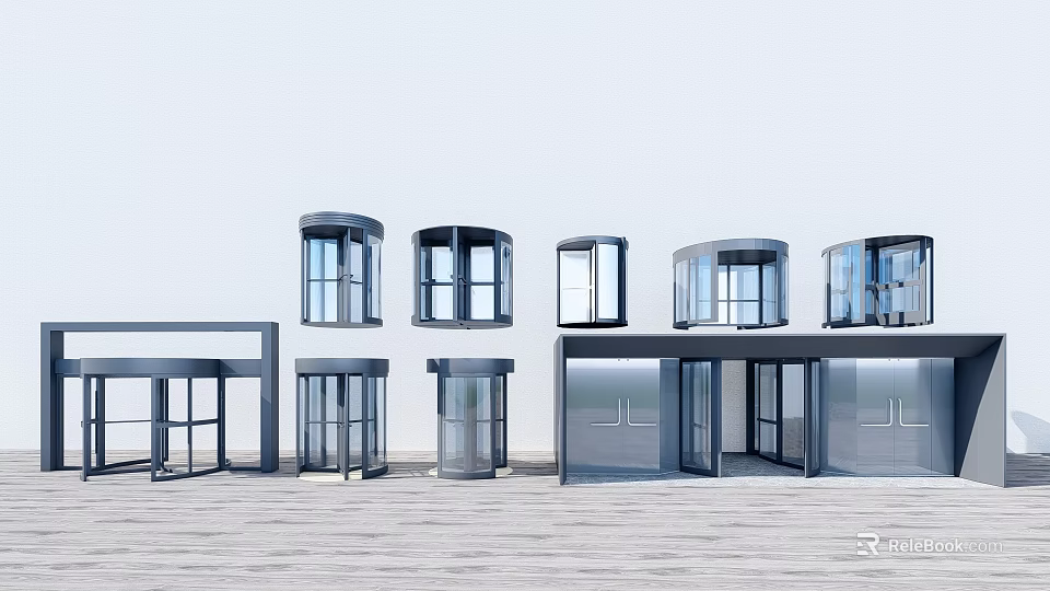 Various Modern Door And Window Designs Including Revolving And Arched Styles 3d model