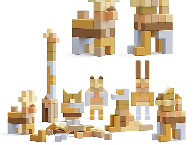Colorful Building Block Animal Dolls With Various Cute Animal Shapes And Designs 3d model