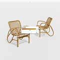 Two Modern Rattan Lounge Chairs With Curved Frame And Ergonomic Armrests
