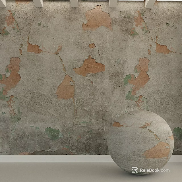 Cracked Sphere Structure Against Wall With Peeling Paint And Orange Green Underlayers 3d model 