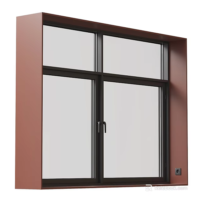 Casement Window With Brown Frame Transparent Glass And Modern Design For Home 3d model 
