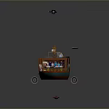 Colorful Patterned Small Boat With Flag And Floating Objects Airplane Orange Purple Items