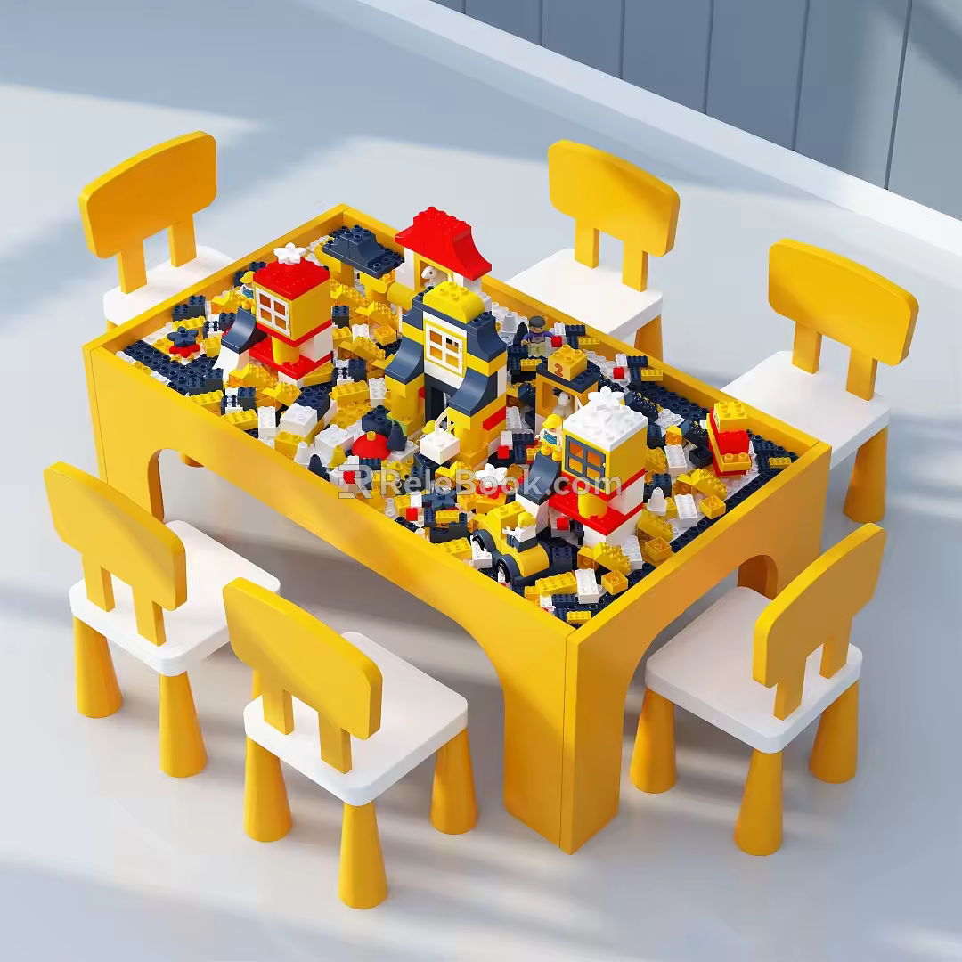 Modern Children's Table and Chair Children's Building Blocks Table 3d model