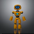 3D Yellow Robot Figure With Blue Eyes Circular Center Silver Limbs And Black Background Reflection