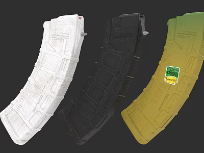 Weapon Magazines in White Black Yellow Colors with Green Label Design 3d model