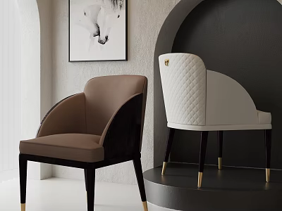 Modern Accent Chairs Featuring Brown White Upholstery Quilted Backrest Gold Metal Legs Design 3d model