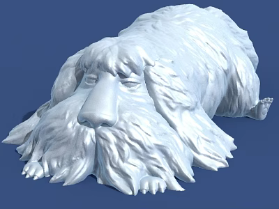White Fluffy Dog Shaped Decorative Figurine Ornament Sculpture Home Decor Accent Piece 3d model