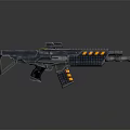 Futuristic Combat Rifle With Scope Magazine And Orange Accents On Metallic Surface