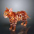 Elegant Bengal Cat With Brown and Black Spotted Coat Standing on Grey Background With Reflection