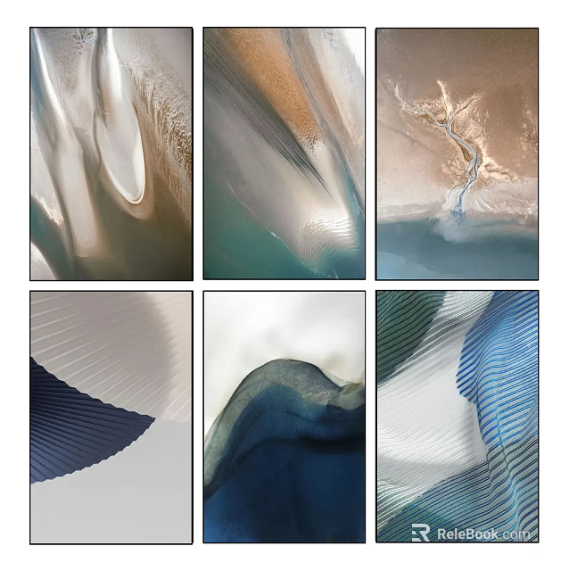 Modern Abstract Wall Art Set of Six With Natural Wave And Earth Tones 3d model 