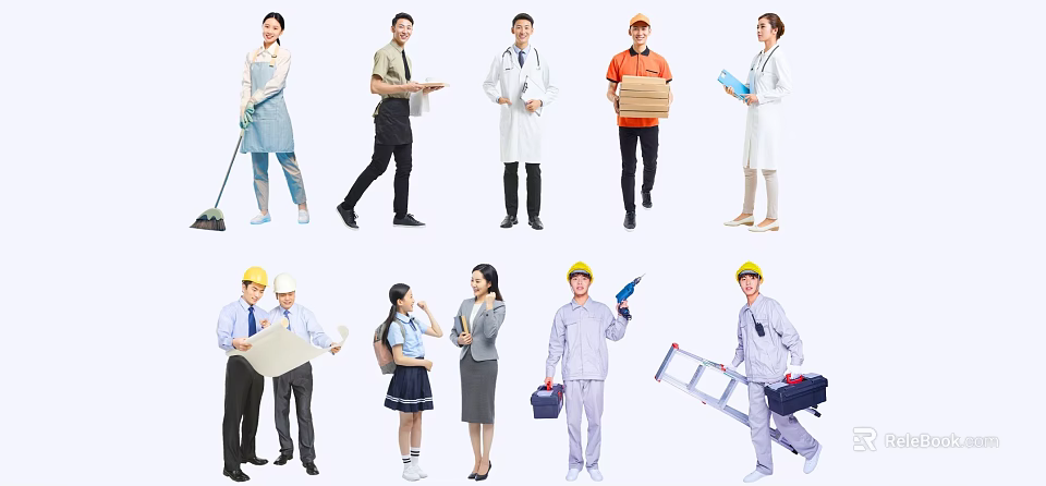 Group of People in Various Professions Showing Diverse Work Roles and Activities 3d model 