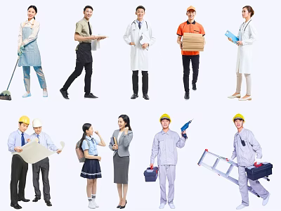 Group of People in Various Professions Showing Diverse Work Roles and Activities 3d model