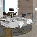 Cozy Hotel Room Interior With Bed Sofa Small Round Table And Wooden Wall