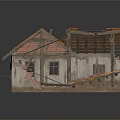 Dilapidated Building With Collapsed Roof Exposed Wooden Beams Broken Brick Walls And Floor Debris