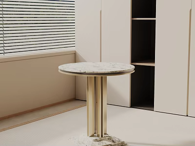 Modern Round Bedside Table With Marble Top And Gold Metal Legs In Bedroom 3d model