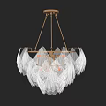 Modern Luxury Glass Chandelier with Gold Metal Frame and Feather Shaped Design