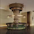 Luxury Sales Office Interior With Circular Bar Counter Hanging Chandelier And Stylish Bar Stools