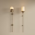Modern Wall Lamps With Spherical And Cylindrical Shades Metal Brackets Mounted On Light Beige Wall