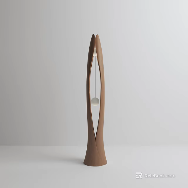 Modern Minimalist Floor Lamp With Curved Wooden Design And Spherical Light 3d model 