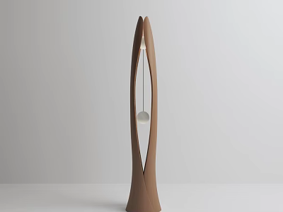 Modern Minimalist Floor Lamp With Curved Wooden Design And Spherical Light 3d model