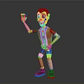 Cartoon Clown With Red Nose Red Blue Striped Shirt Blue Shorts Black Shoes Raising Hand