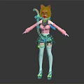 Cute Cat Ear Girl Character With Pink Outfit Black Skirt And White Stockings