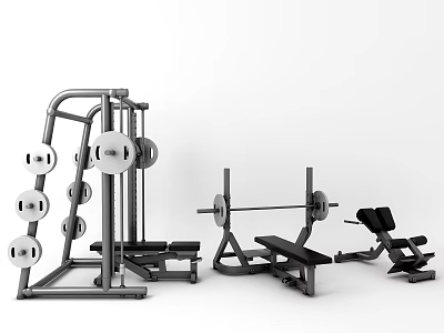 Sports Equipment Collection Featuring Barbells Weight Benches And Home Gym Fitness Workout Gear 3d model