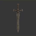 Ornate Medieval Fantasy Sword With Intricate Carved Handle And Metal Blade