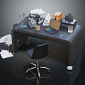 Cluttered Office Desk With Stacked Documents Laptop Lamp Coffee Cup Printer And Scattered Papers