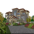 Luxury Villa Garden Landscape With Swimming Pool Pavilion Lush Greenery And Colorful Trees