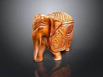 Handcrafted Wooden Elephant Container With Intricate Carved Patterns And Decorative Design 3d model