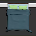 Modern Bed with Blue Bedspread White and Wooden Headboard and Integrated Side Units
