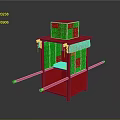 Traditional Chinese Red Decorative Wooden Structure With Carved Patterns Long Poles And Storage Box