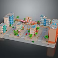 Modern Urban Cityscape Model Featuring Colorful Buildings Streets Palm Trees And Red Car