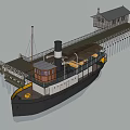 Vintage Wooden Steamship Docked at Pier with Cabin Over Blue Water
