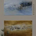 Zao Wou Ki Abstract Painting With Blue Gold Tones And Expressive Brushwork