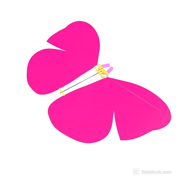 Beautiful Pink Butterfly with Large Vibrant Wings and Yellow Purple Body 3d model 