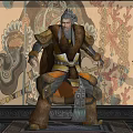 Game Movie Characters In Traditional Armor Central Seated And Standing Side Warriors With Ornate Background