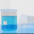 Transparent Medical Laboratory Glass Beakers With Blue Liquid And Graduated Scale
