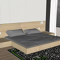 Modern Wooden Platform Double Bed With Gray Bedding Drawer Storage And Geometric Rug
