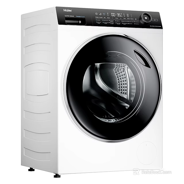 Modern Front Load Washing Machine With White Body Black Circular Door And Drum View 3d model 