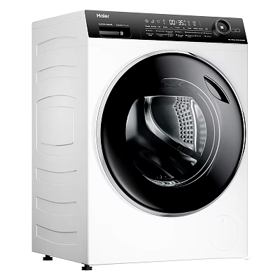 Modern Front Load Washing Machine With White Body Black Circular Door And Drum View 3d model
