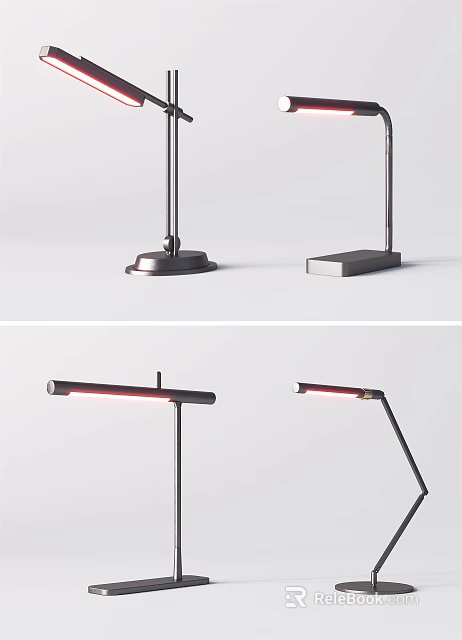 Modern Table Lamps Featuring Circular Square Bases Red Light Tubes And Adjustable Design 3d model